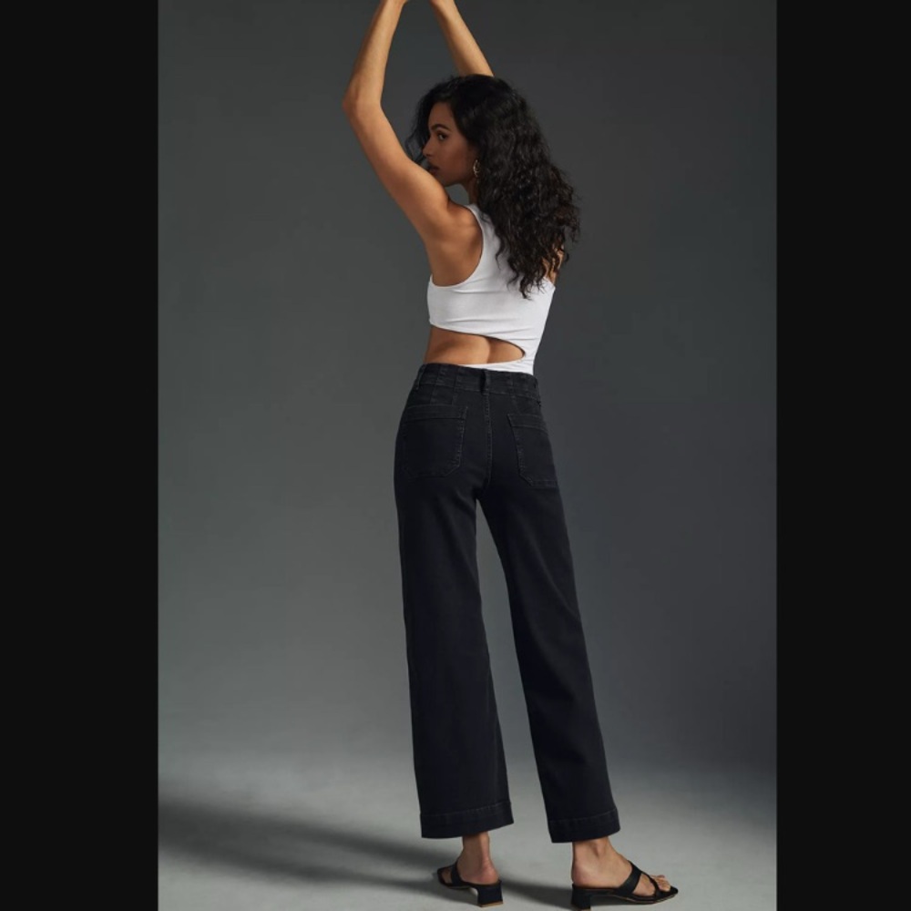 Anthropologie Pilcro Black “Skipper” Wide Leg High Waisted Crop Jeans Size 29 - Picture 5 of 9